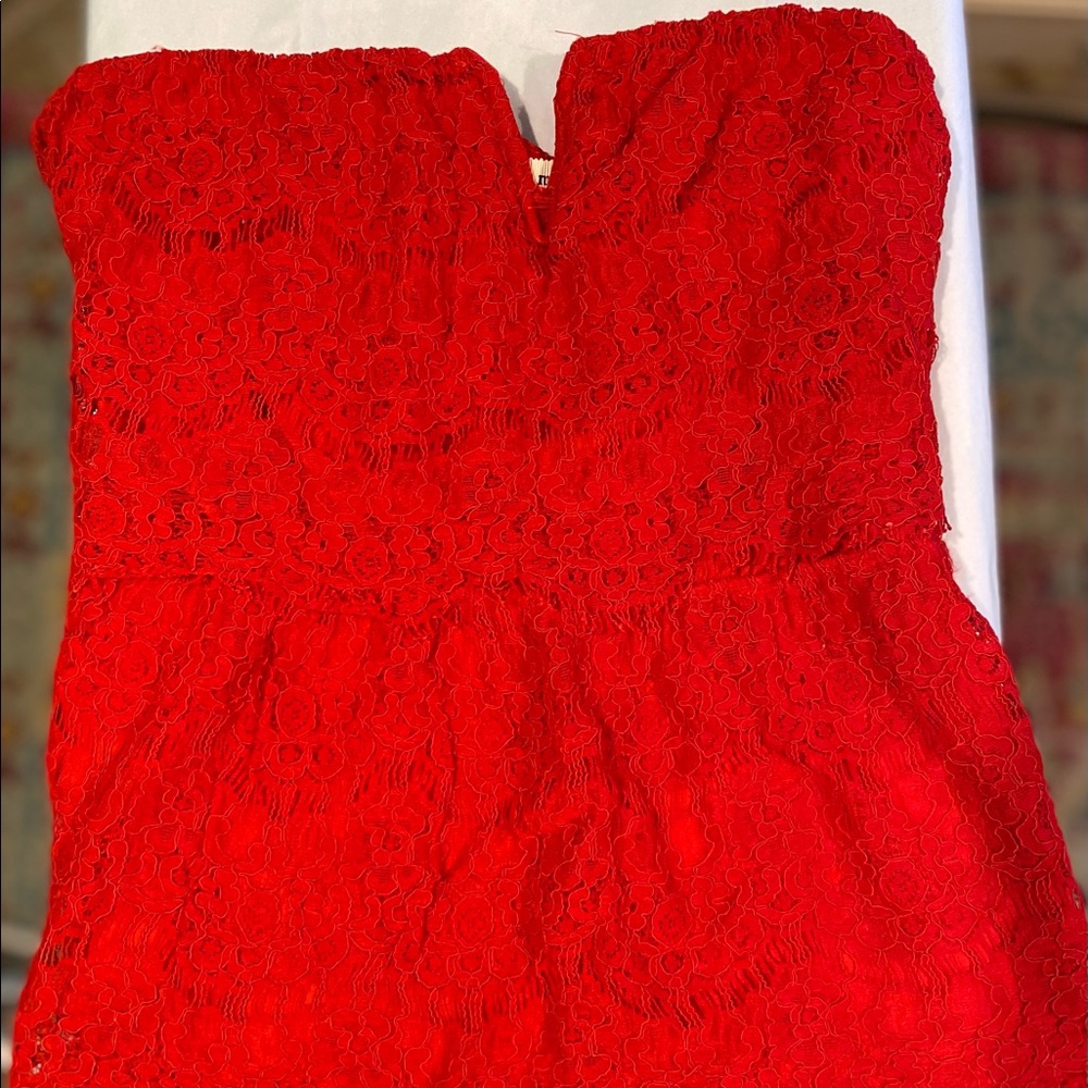 Monteau Red Lace Strapless Top Sweetheart Neck XL